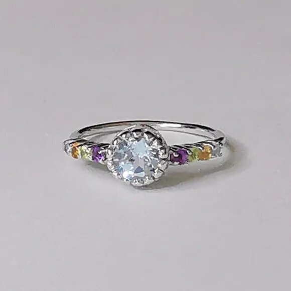 Multi gemstone ring Blue Topaz Amethyst Citrine sterling silver size 7 - Picture 6 of 7